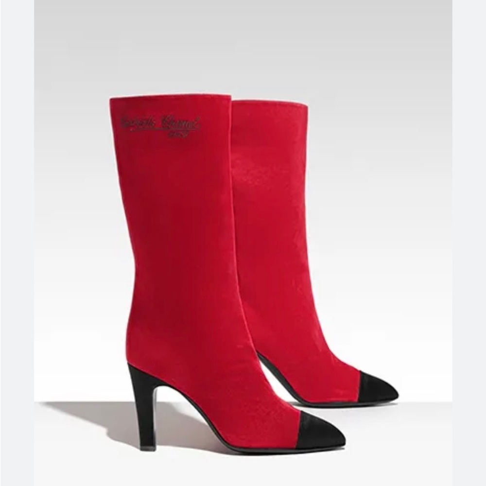 Chanel Gabrielle Boots Red Suede Coco Chanel Booties Size 7